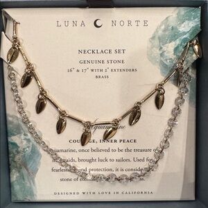 2 necklace Crystal Bead and Gold Leaf Necklace Set